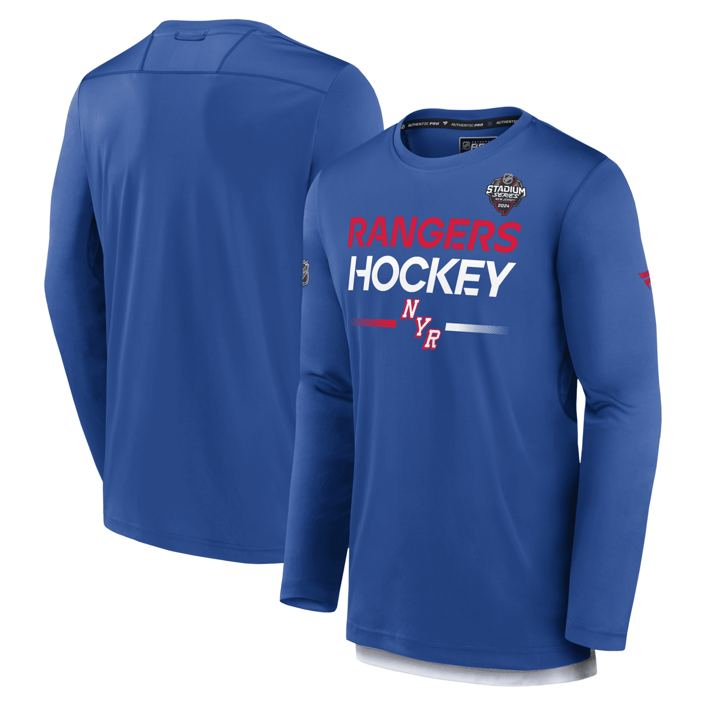 Fanatics Rangers Stadium Series 2024 Authentic Pro Longsleeve Tech Tee In Blue - Front & Back View