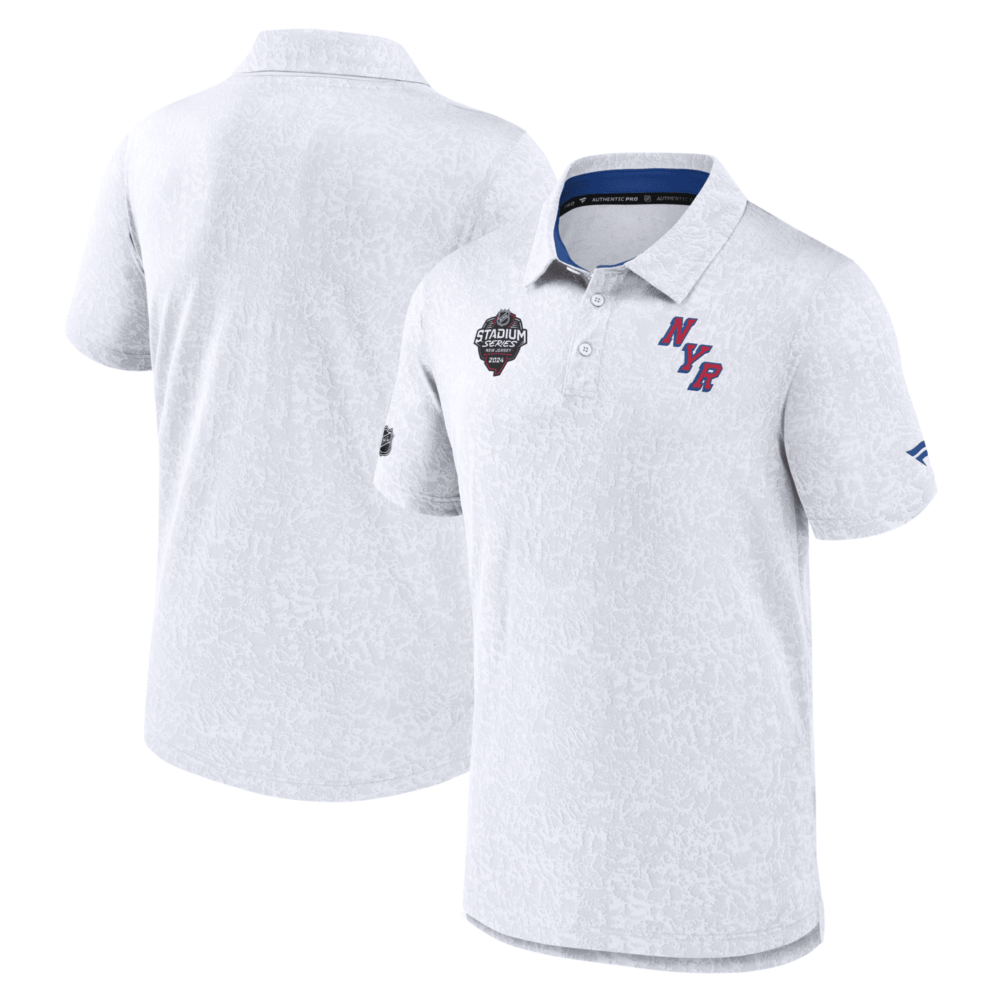 Fanatics Rangers Stadium Series 2024 Authentic Pro Polo In White - Front & Back View