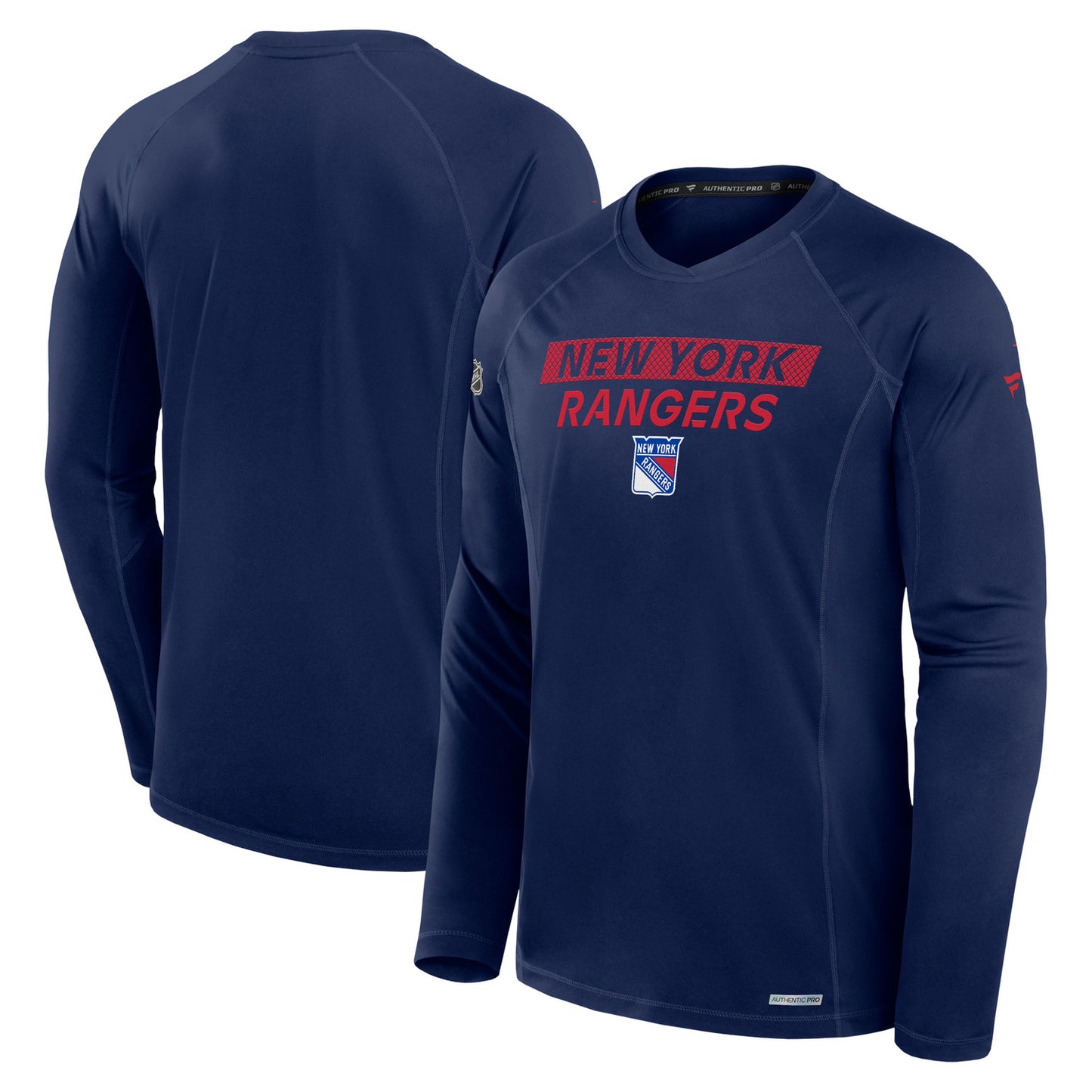Fanatics Rangers 24-25 Authentic Pro Rink Tech Long Sleeve Tee In Blue - Front & Back View