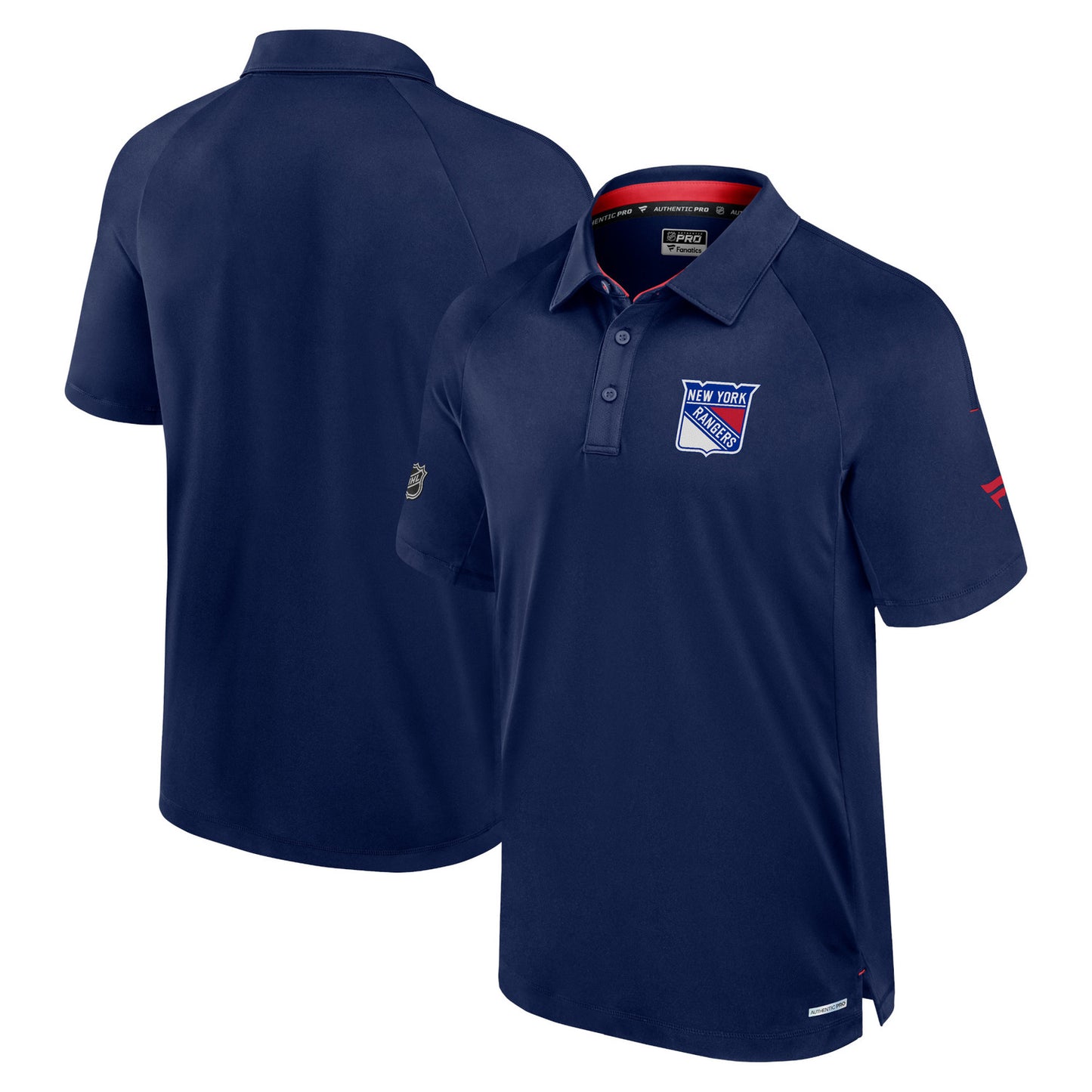 Fanatics Rangers 24-25 Authentic Pro Rink Polo In Blue - Front & Back View