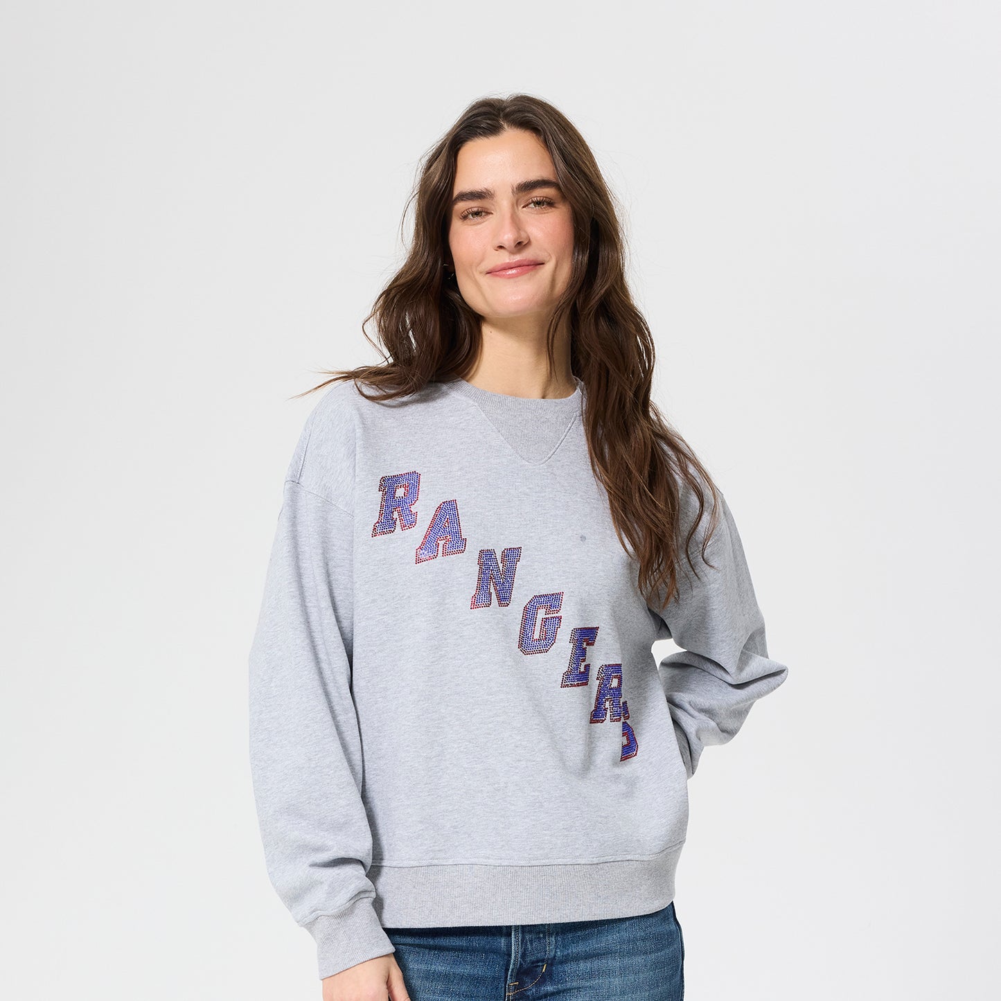 Terez Rangers Wordmark Gem Grey Crewneck