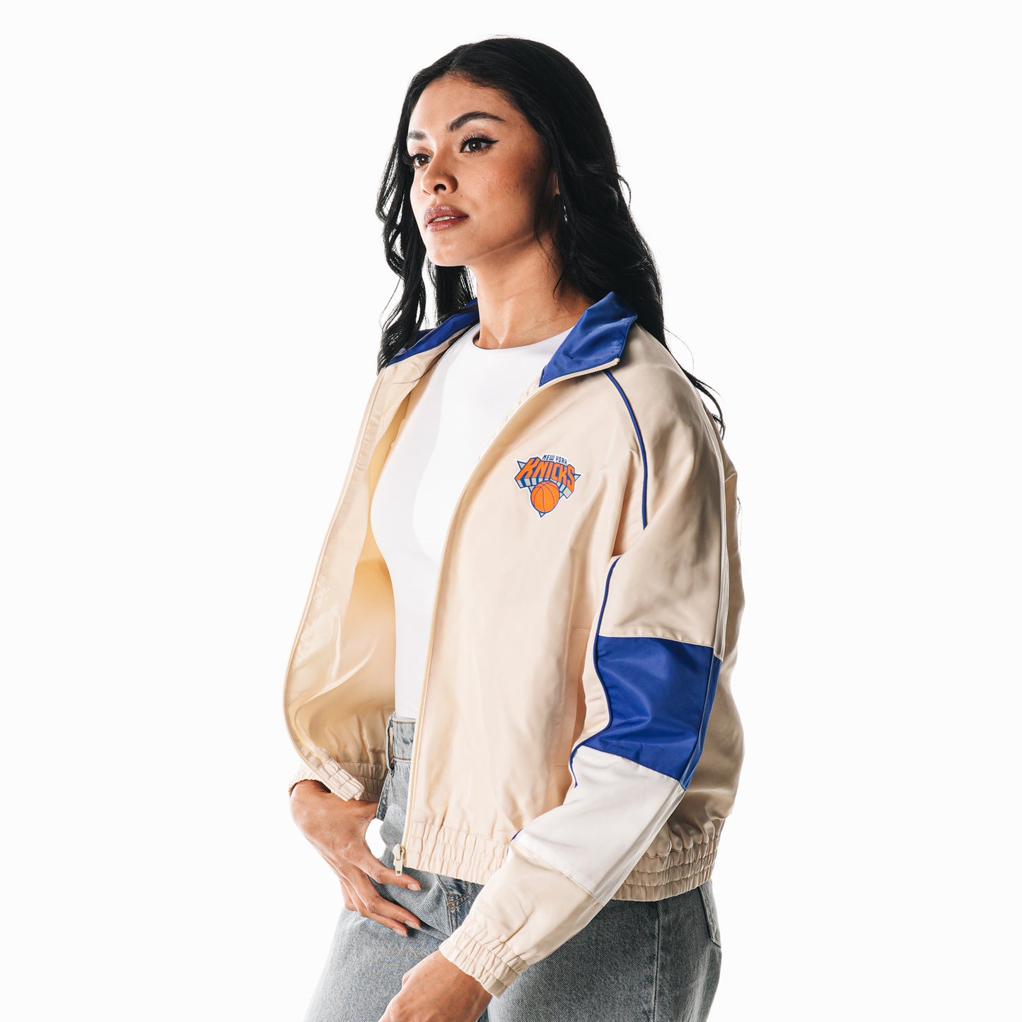 Wild Collective Knicks Track Jacket In Tan - Side View