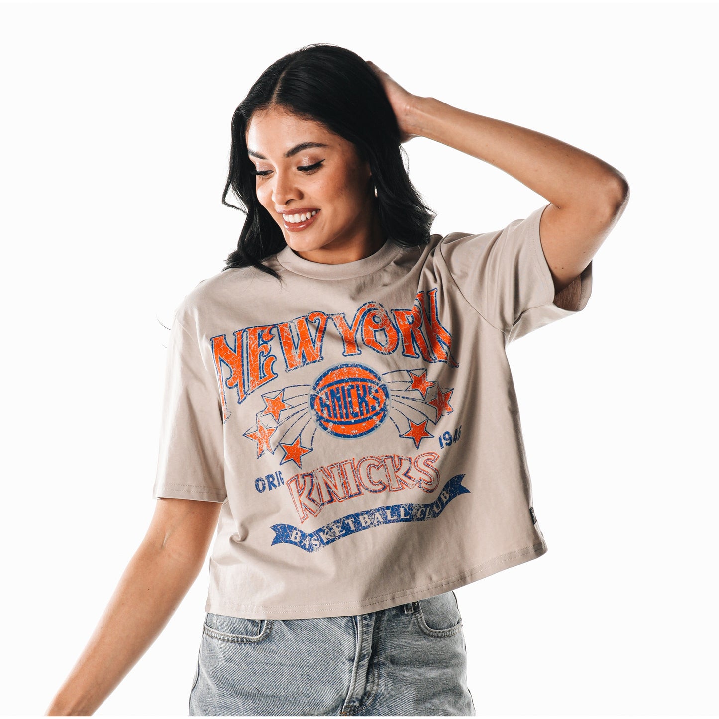 Women's Wild Collective Knicks Boxy Vintage Tee In Tan - Front View