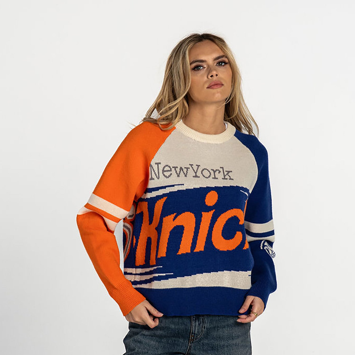 Wild Collective Knicks Cropped Boxy Raglan Jacquard Sweater – Shop