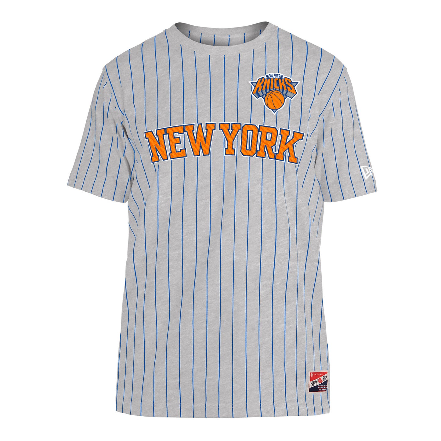 New Era Knicks Grey Wordmark Pinstripe Tee - Front View