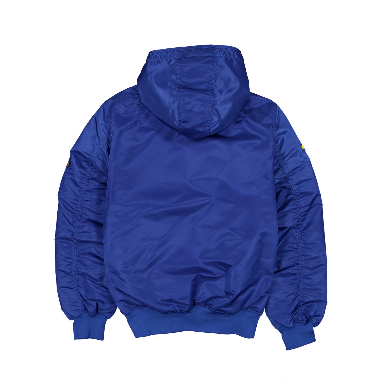 New Era Knicks Alpha Collection Hooded Satin Royal Jacket In Blue - Back View