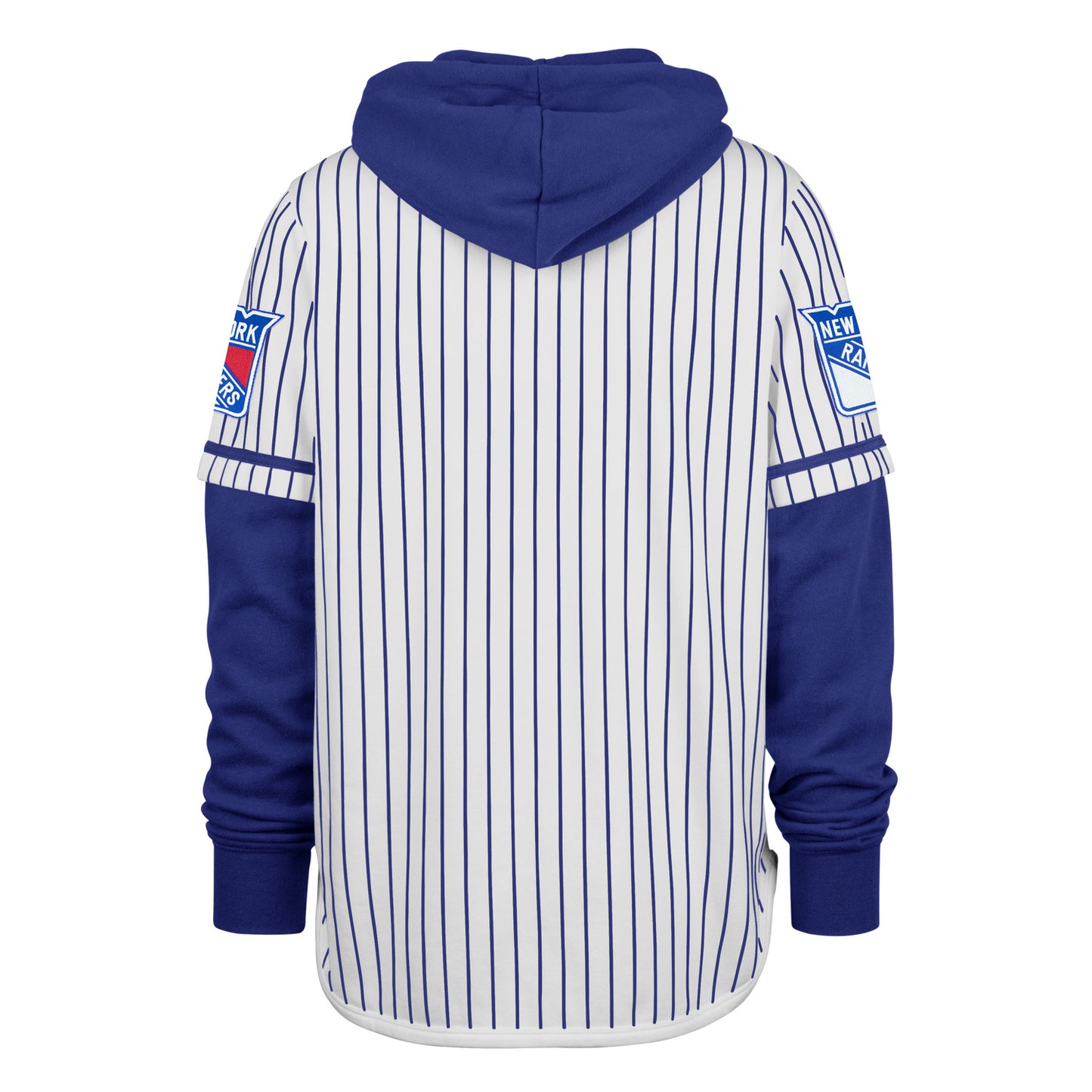 '47 Brand Rangers Pinstripe Double Header Shortstop Hoodie In White - Back View