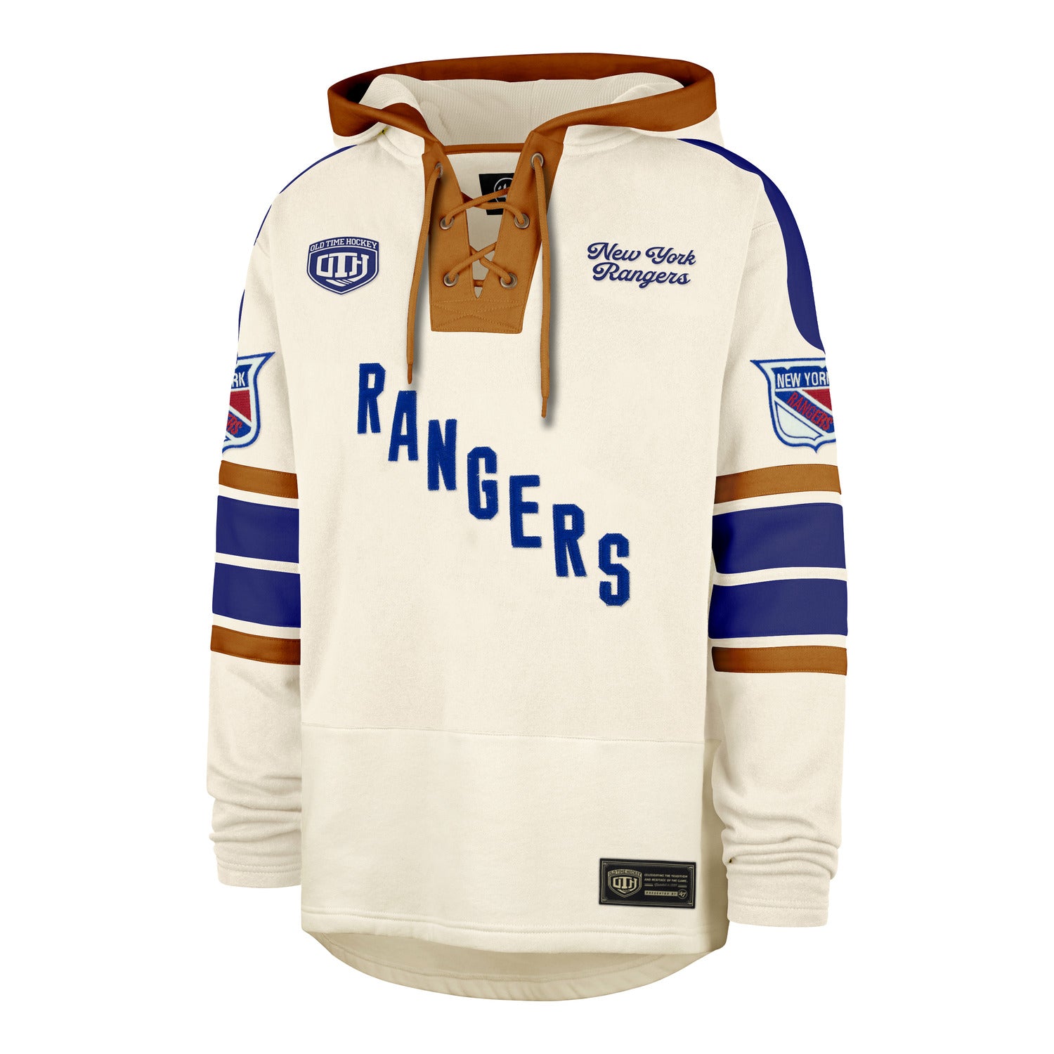 '47 Brand Rangers Old Time Hockey Vintage Cream Blue Line Heritage Lacer Hood