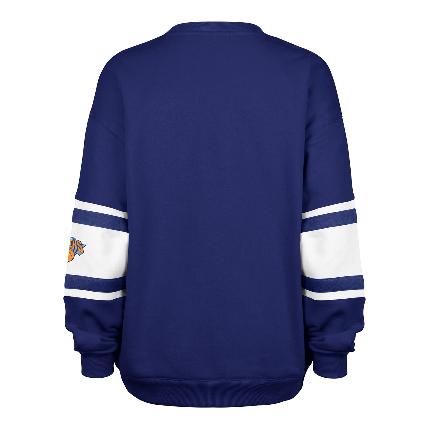 Women's '47 Brand Knicks Steadfast Sleeve Paneled Crew In Blue - Back View