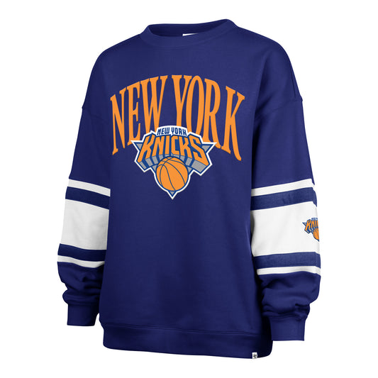 Women's '47 Brand Knicks Steadfast Sleeve Paneled Crew