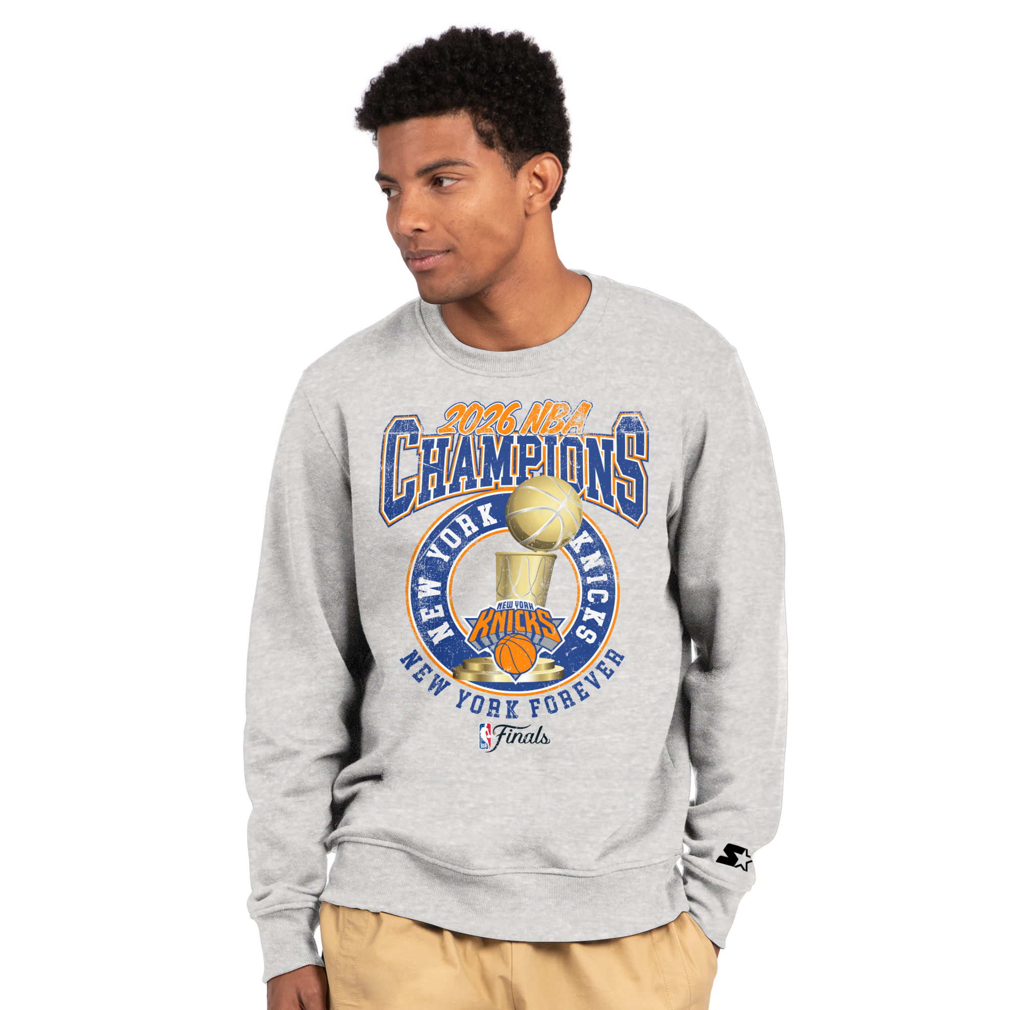 Starter Knicks 2026 NBA Champions Trophy Grey Vintage Crewneck