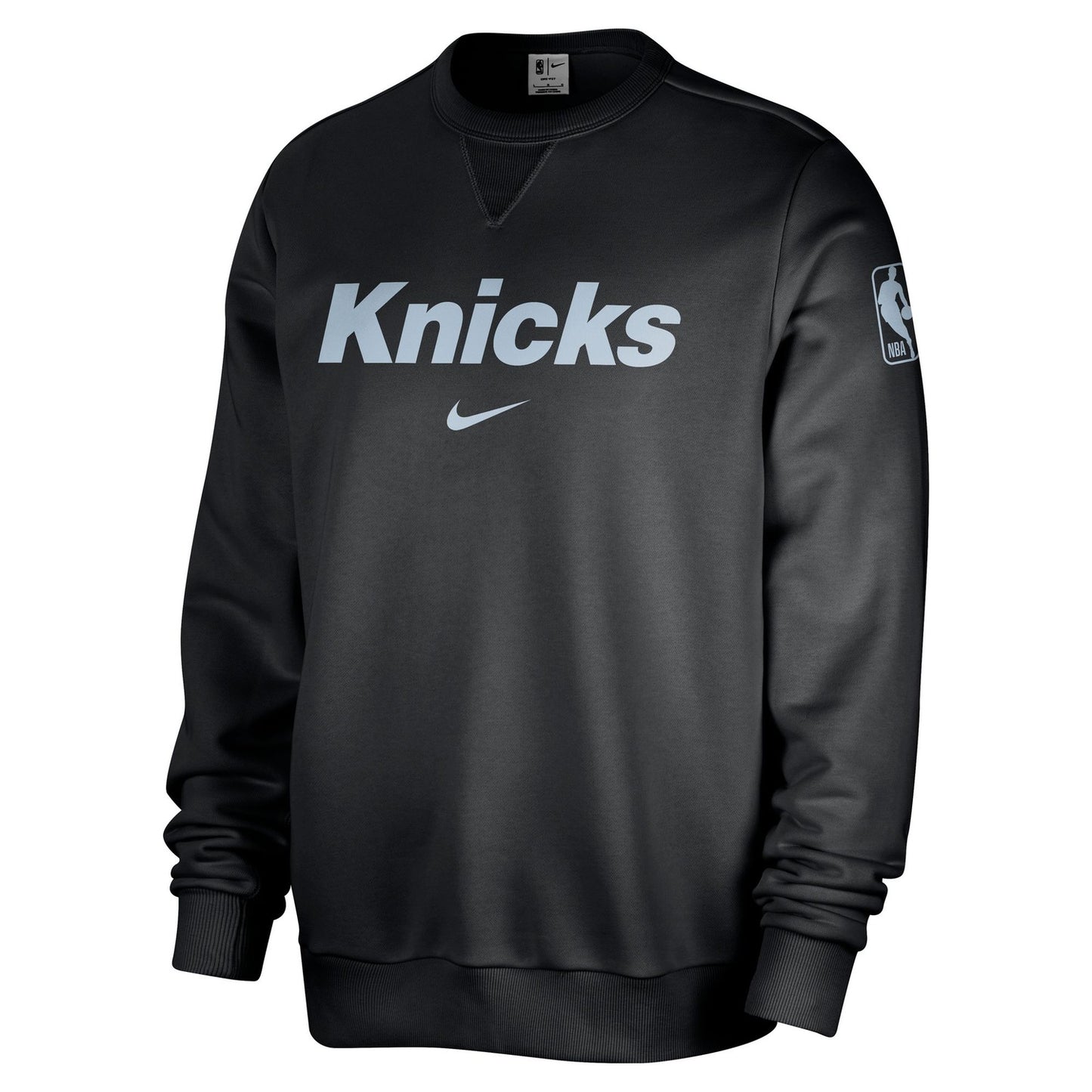 Nike Knicks Black Standard Issue Wordmark Crew In Black - Front View