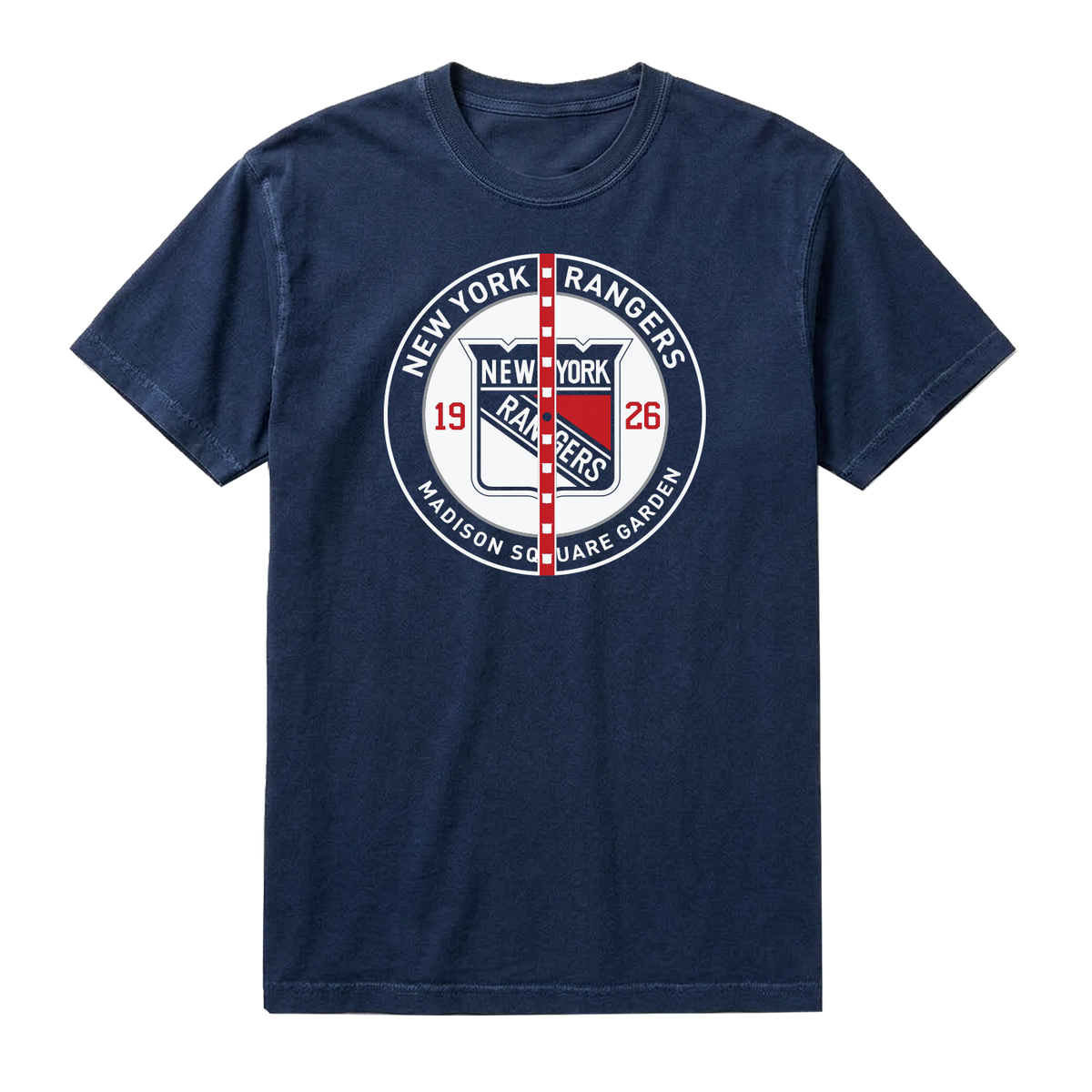 We Bleed Blue Rangers Comfort Wash Center Ice Navy tee