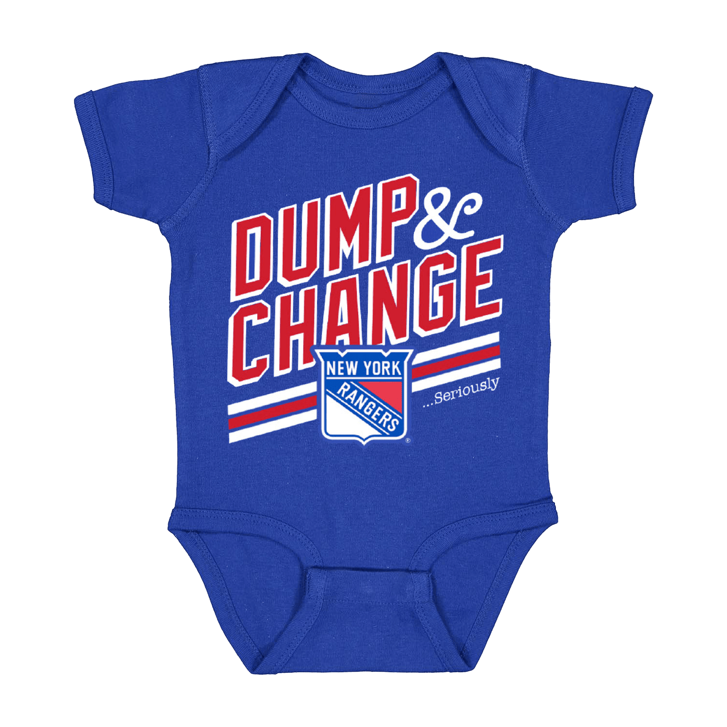 We Bleed Blue Rangers Dump & Change Newborn Onesie In Blue - Front View