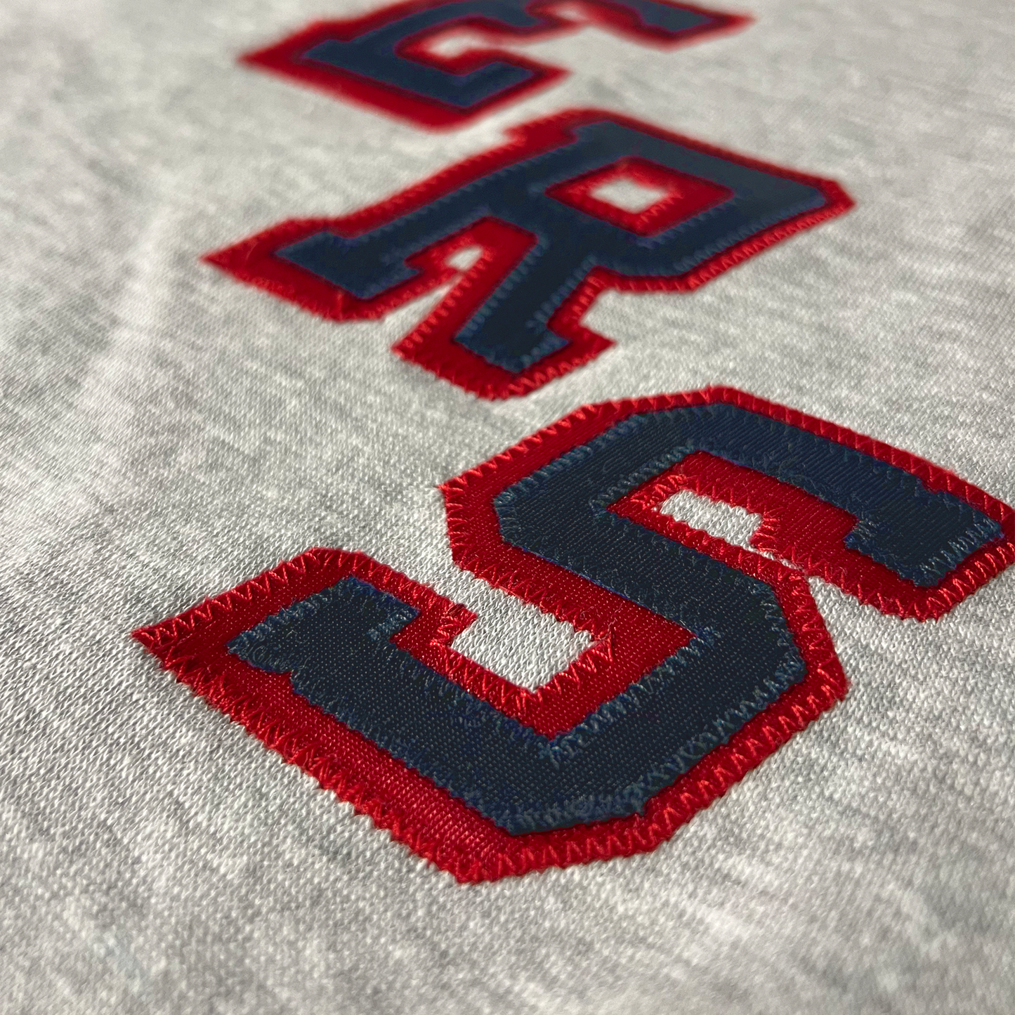 We Bleed Blue Rangers Wordmark Grey Twill Crew - Material View