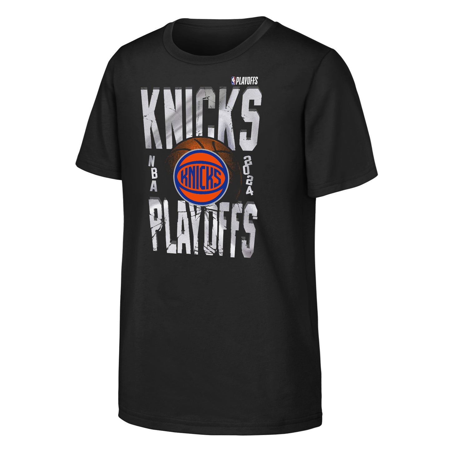 Youth Knicks 2024 Playoff Hype Tee In Black - Front View