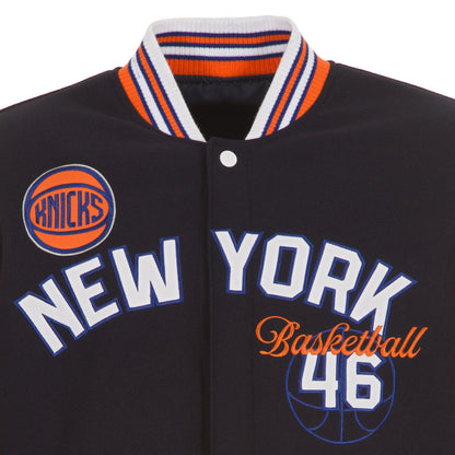 JH Design Knicks Two Tone Wool Reversible Navy/Cream Varsity Jacket