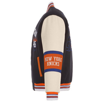 JH Design Knicks Two Tone Wool Reversible Navy/Cream Varsity Jacket