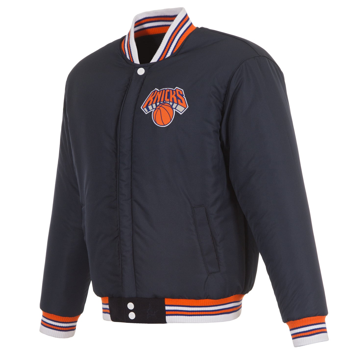 JH Design Knicks Two Tone Wool Reversible Navy/Cream Varsity Jacket