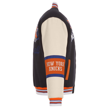 JH Design Knicks Two Tone Wool Reversible Navy/Cream Varsity Jacket