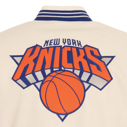 JH Design Knicks All Wool Two Tone Cream/Royal Reversible Varsity Jacket