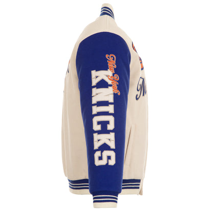 JH Design Knicks All Wool Two Tone Cream/Royal Reversible Varsity Jacket