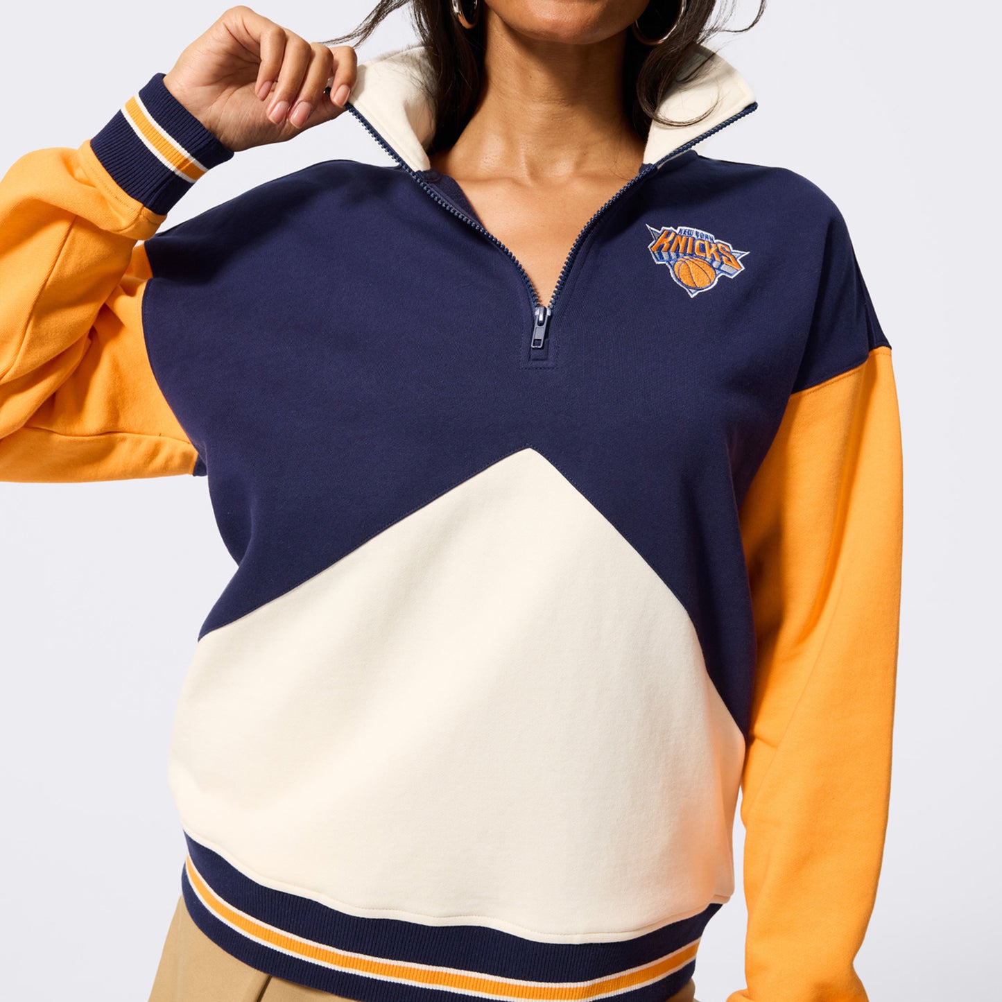 Terez Knicks Colorblock Quarter Zip Pullover