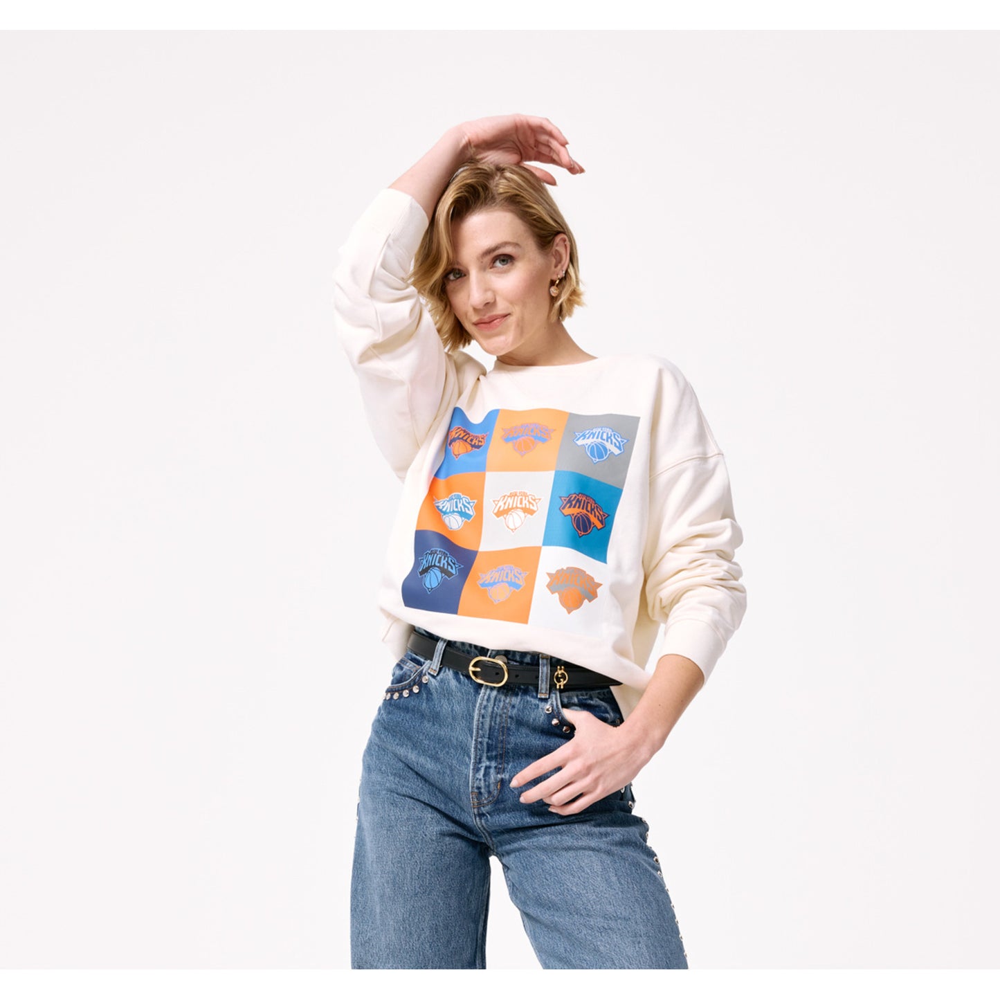 Terez Knicks White Technicolor Crew In White - Front View 4