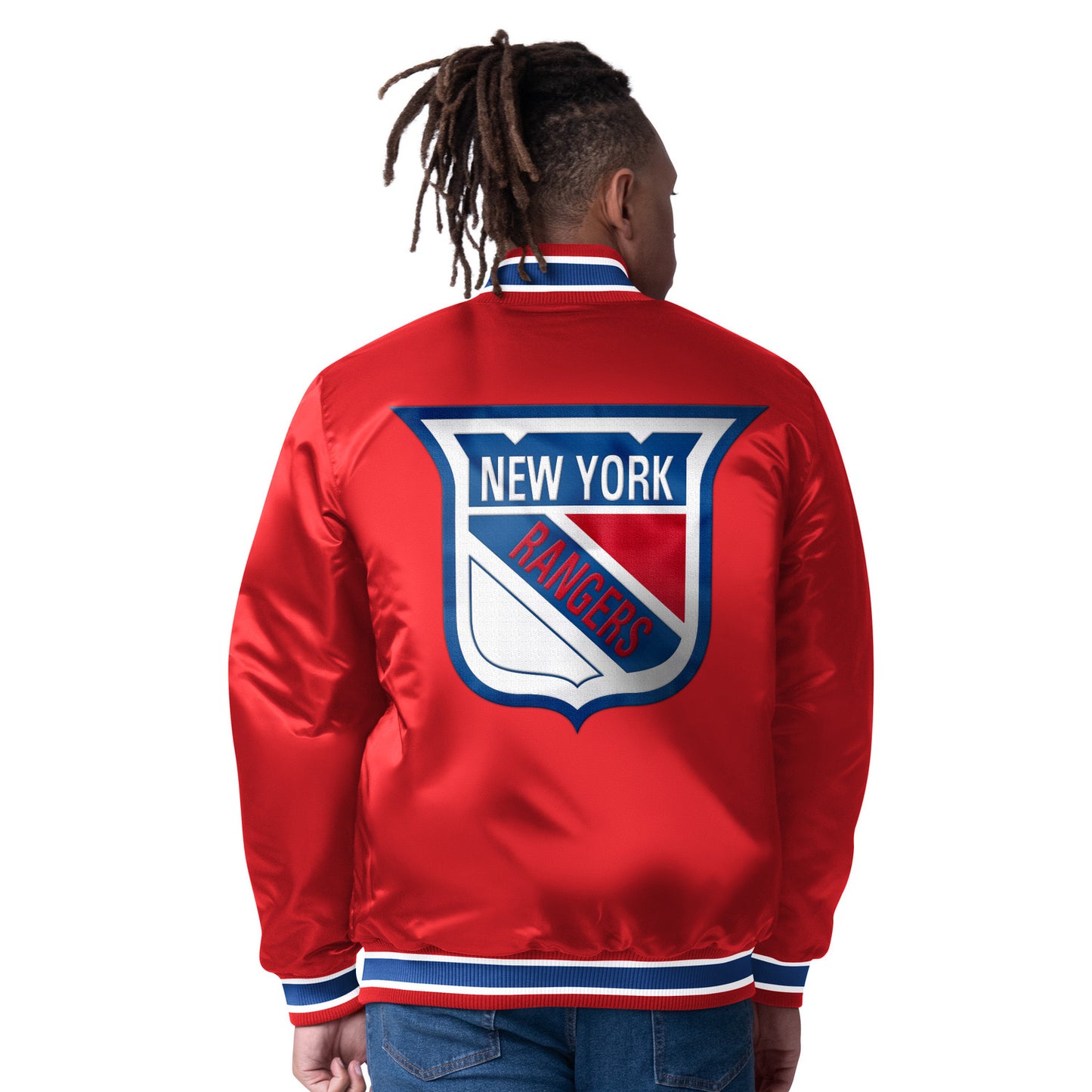 Starter Rangers Closer Reversible Satin Jacket In Red - Back View