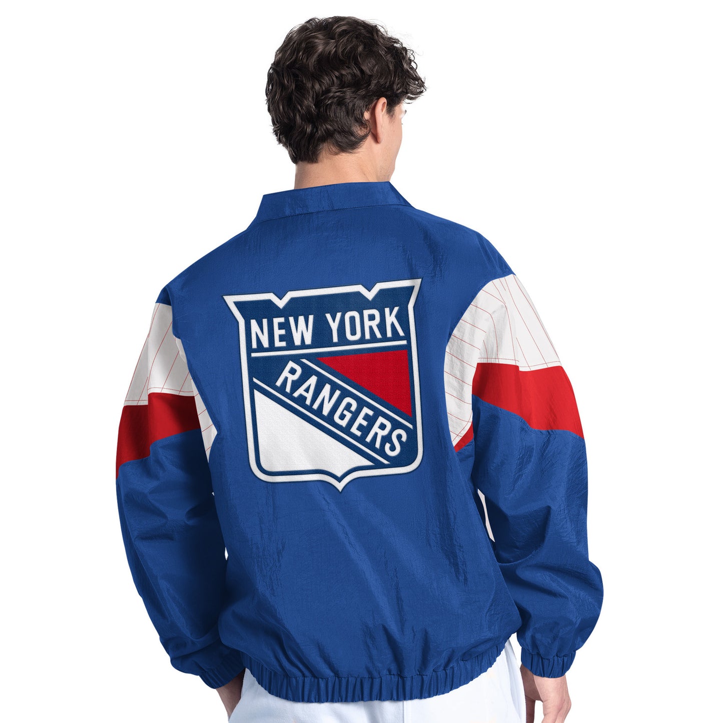 Starter Rangers Yard Line Full Zip Jacket In Blue - Back View