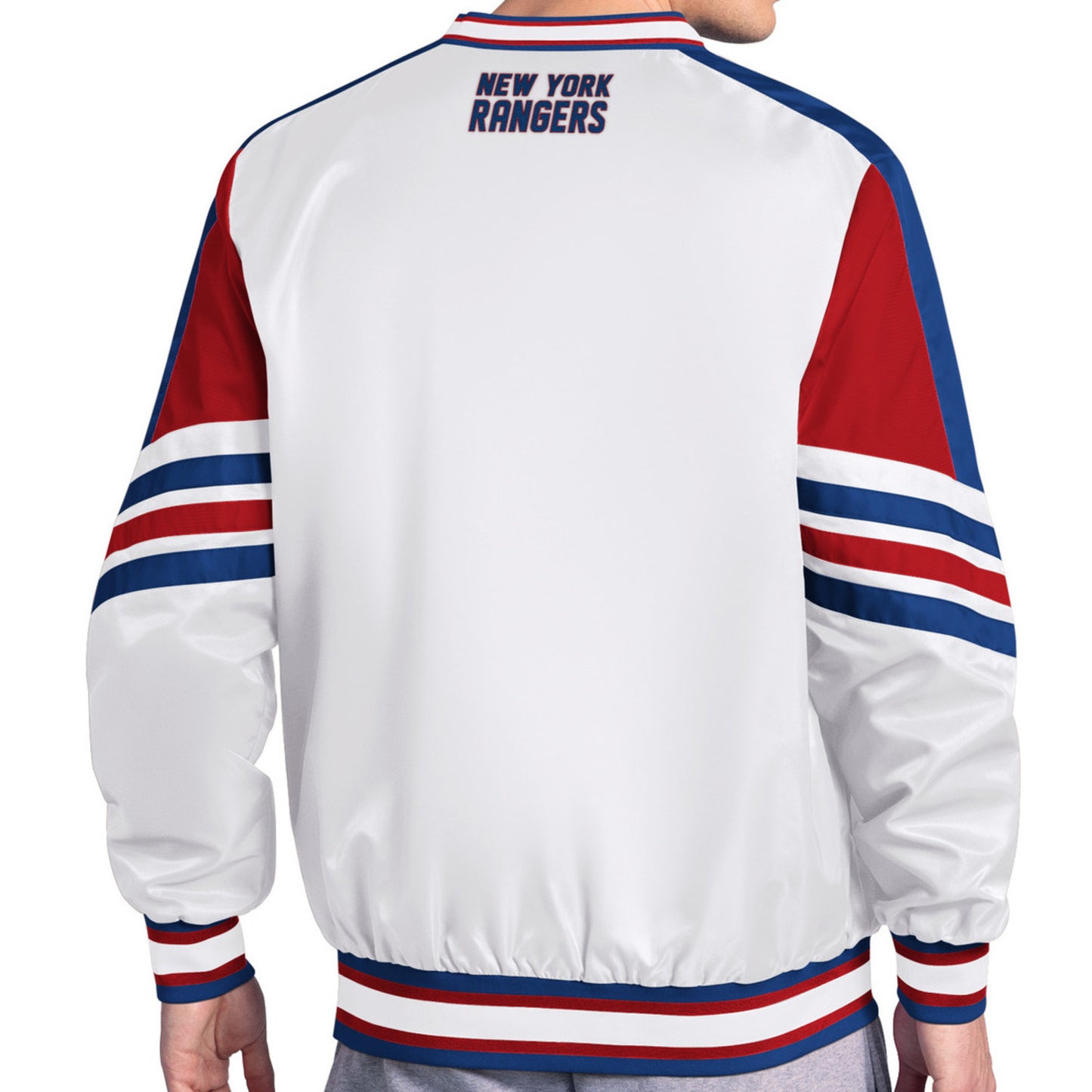 Starter Rangers Enforcer White Pullover Lightweight Jacket In White - Back View