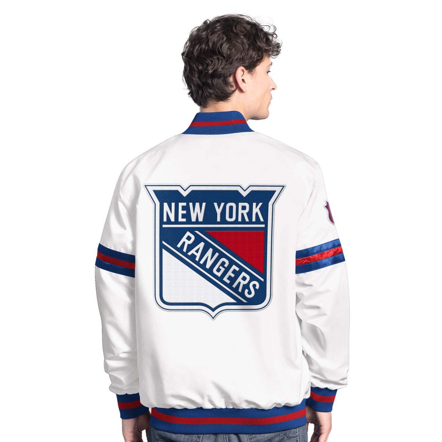 Starter Rangers Scout White Varsity Jacket - Back View