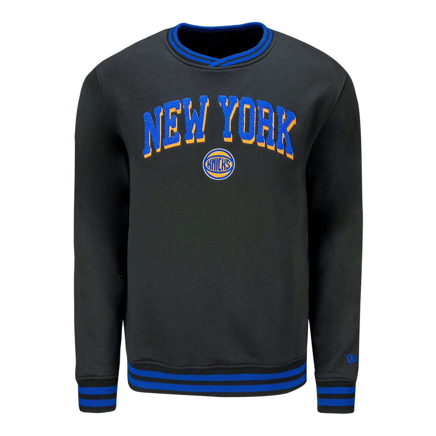 New Era Knicks Wordmark Ball Logo Black Crew - Front View