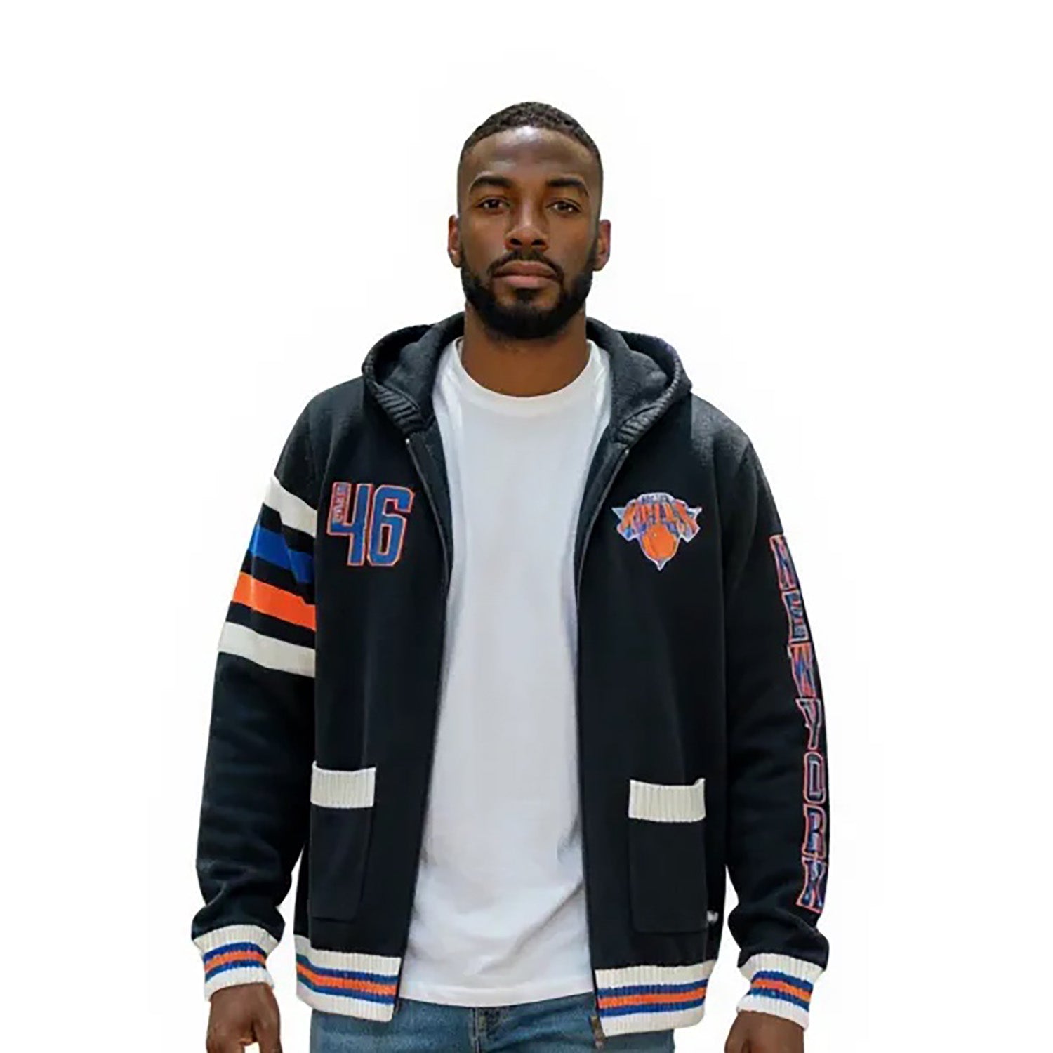 Wild Collective Knicks Hooded Jacquard Sweater Full Zip – Shop