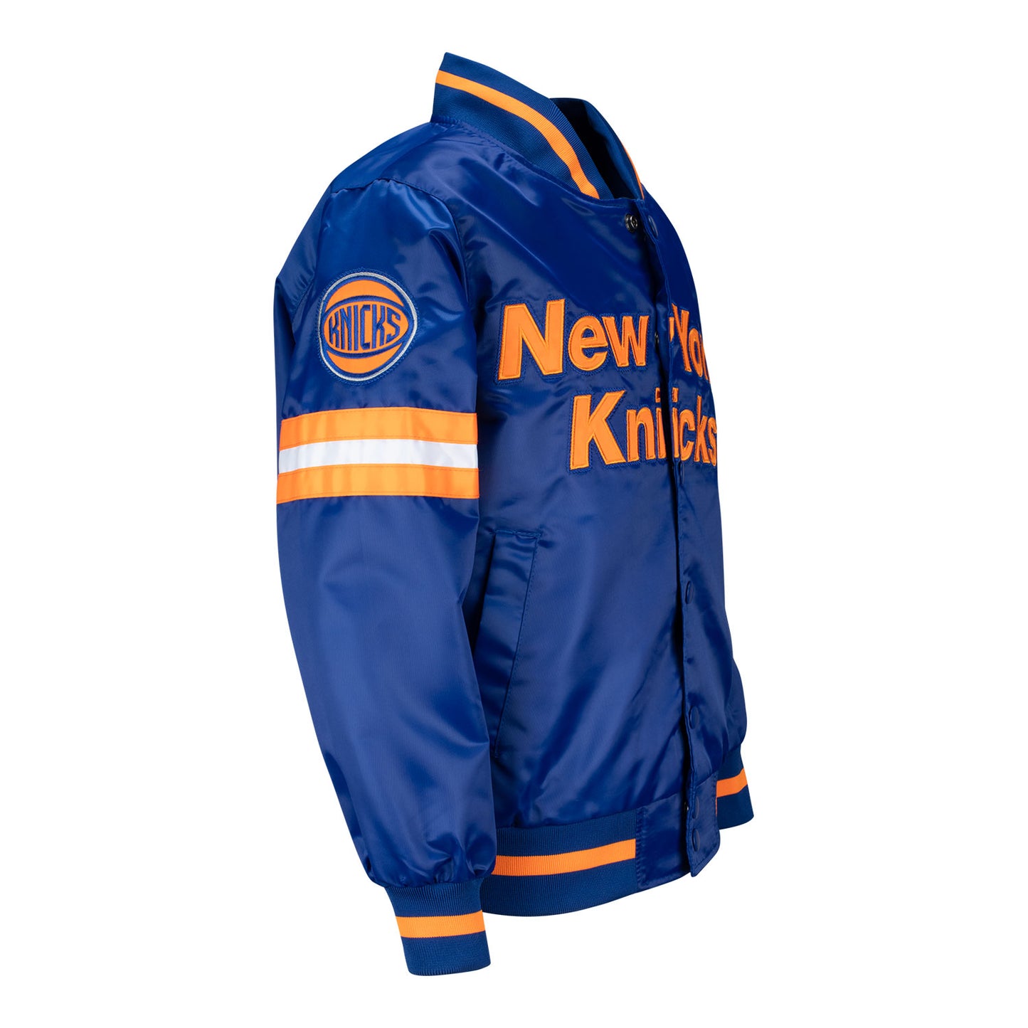 Youth Starter Knicks Scrimmage Varsity Jacket In Blue - Side View