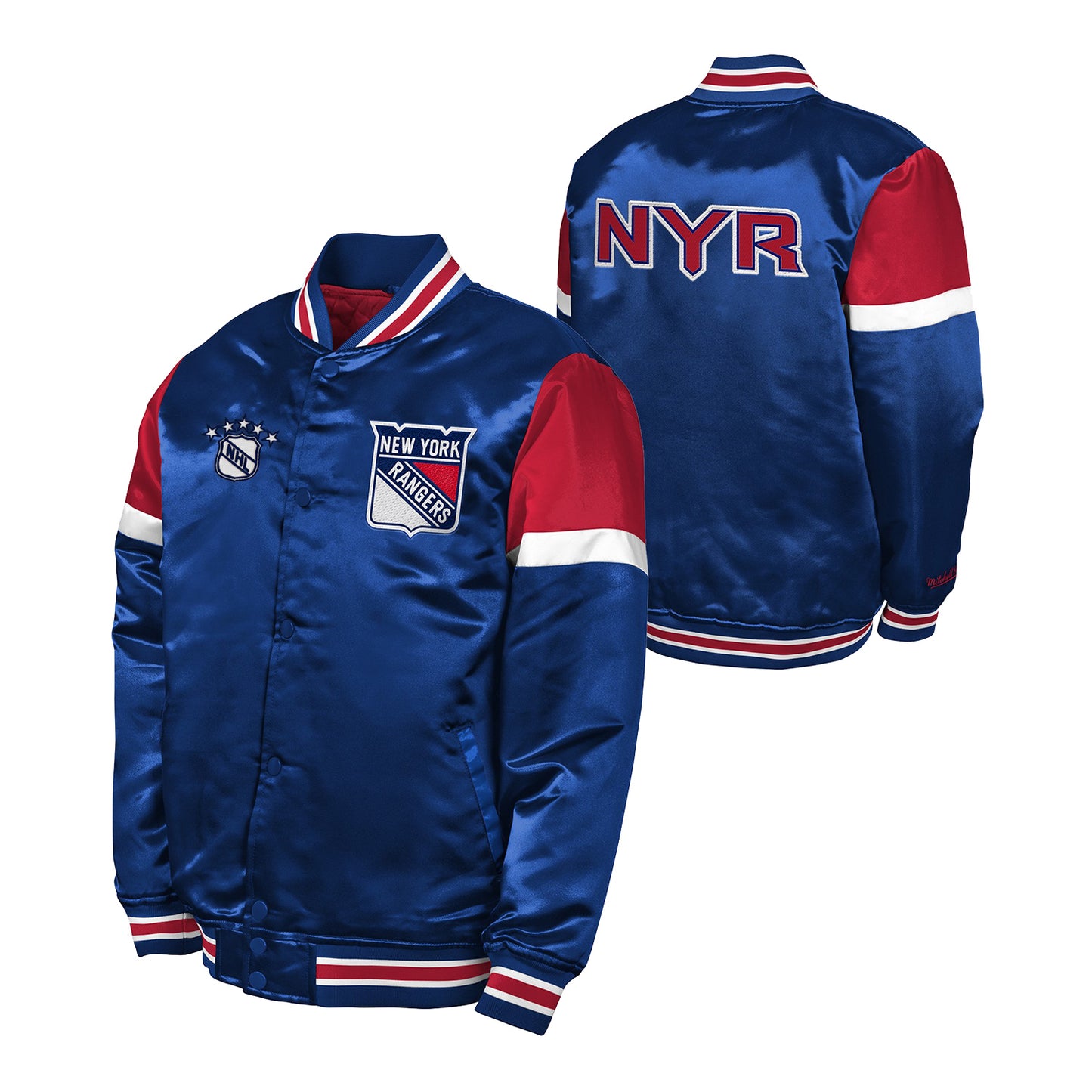Kids Mitchell & Ness Rangers Heavyweight Satin Jacket - Multi View