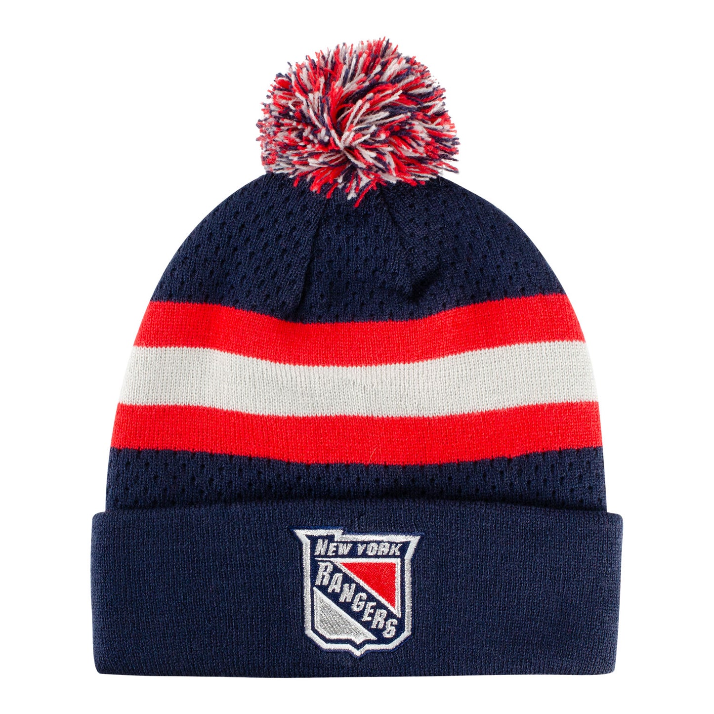 Youth Liberty Stripe Cuffed Pom Knit Hat In Navy - Back View