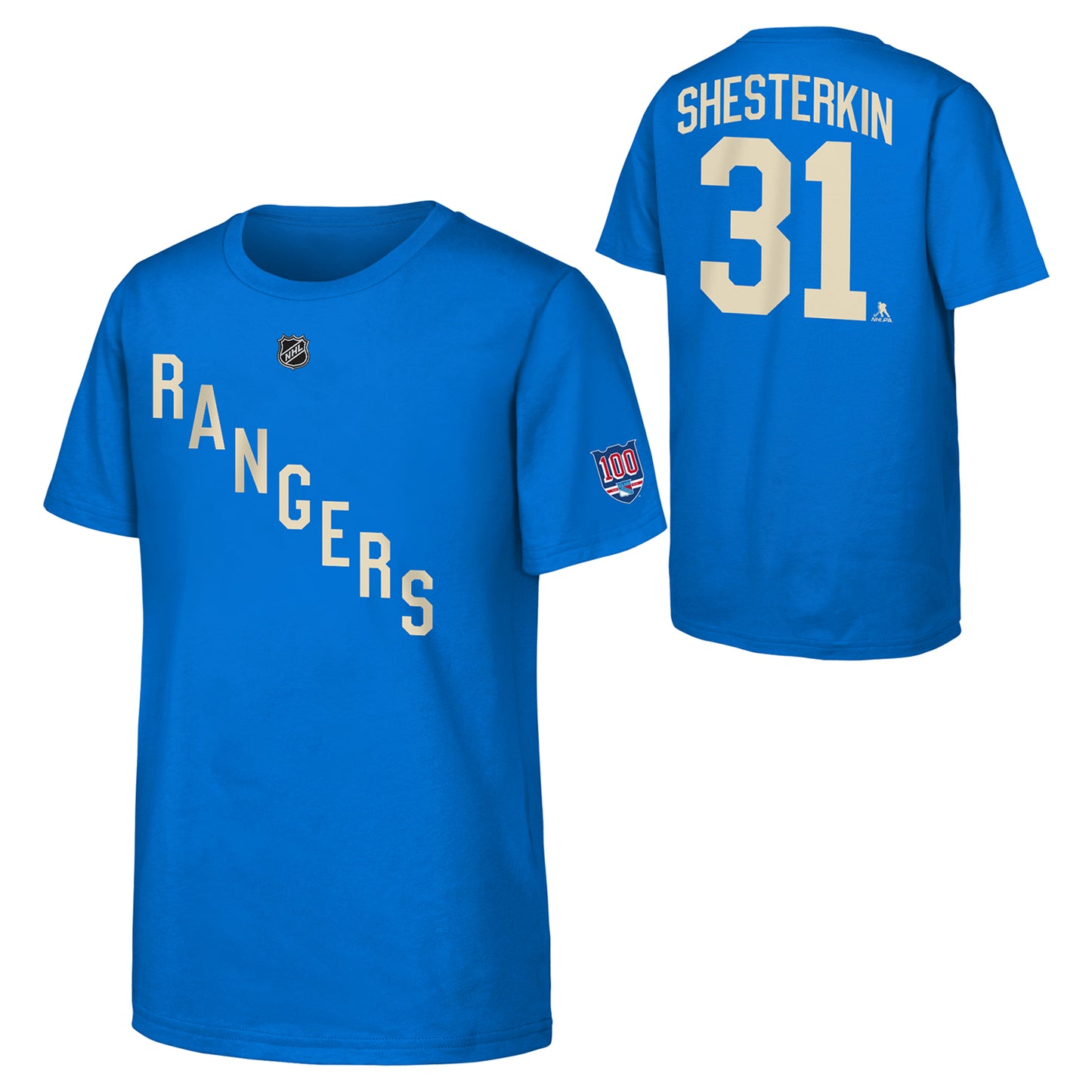 Youth Rangers Centennial Igor Shesterkin Name & Number Tee - Full View