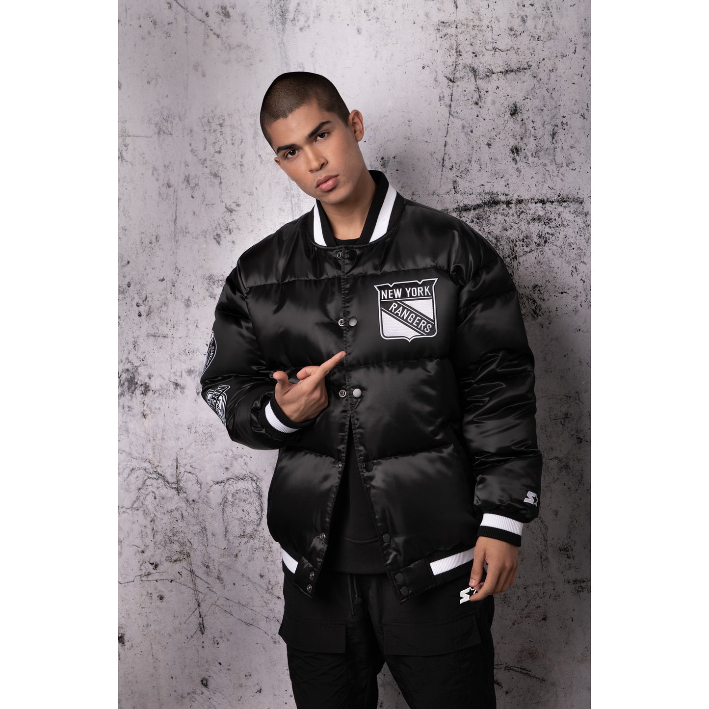 Starter Rangers "Black Ice" Zamboni Down Puffer Jacket - Modeled View