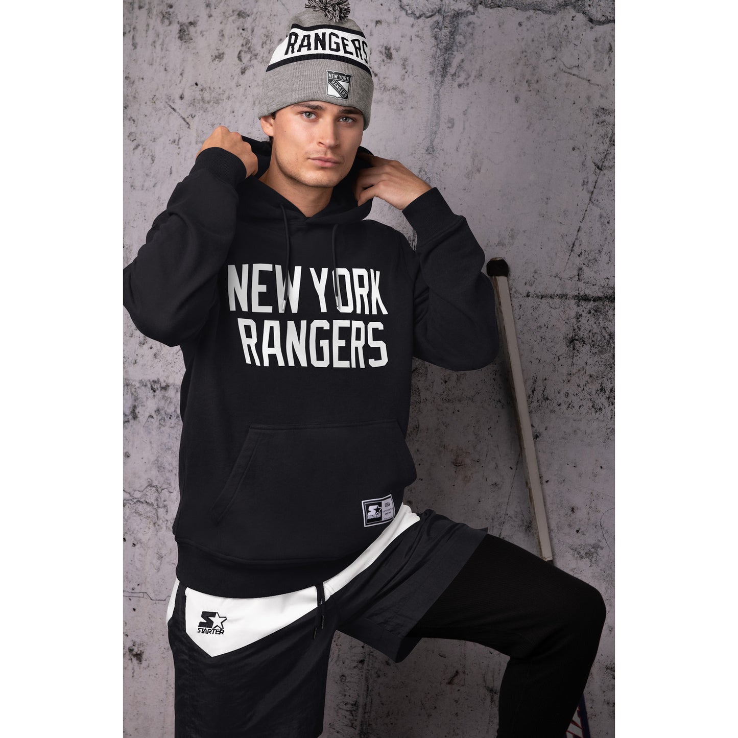 Starter Rangers "Black Ice" Biscuit Skully Knit - Modeled View