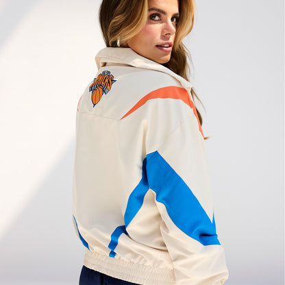 Terez Knicks Cream Ripstop Chevron Quarter Zip Jacket