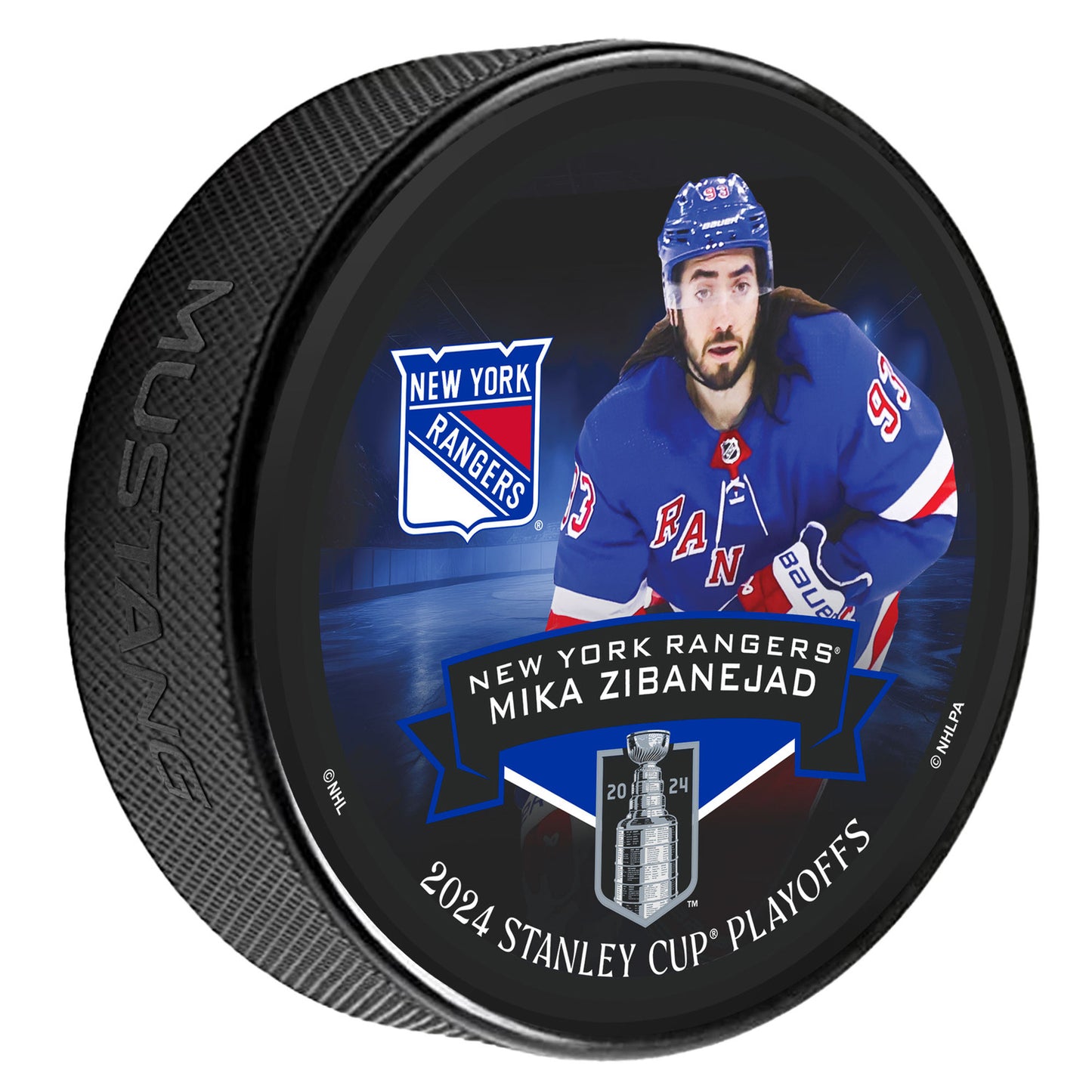 Mustang Rangers 23-24 Playoff Mika Zibanejad Photo Puck - Front View