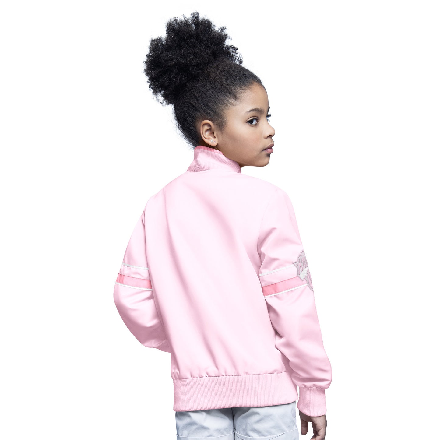 Youth Starter Knicks Arena Pink Varsity Jacket In Pink - Back View