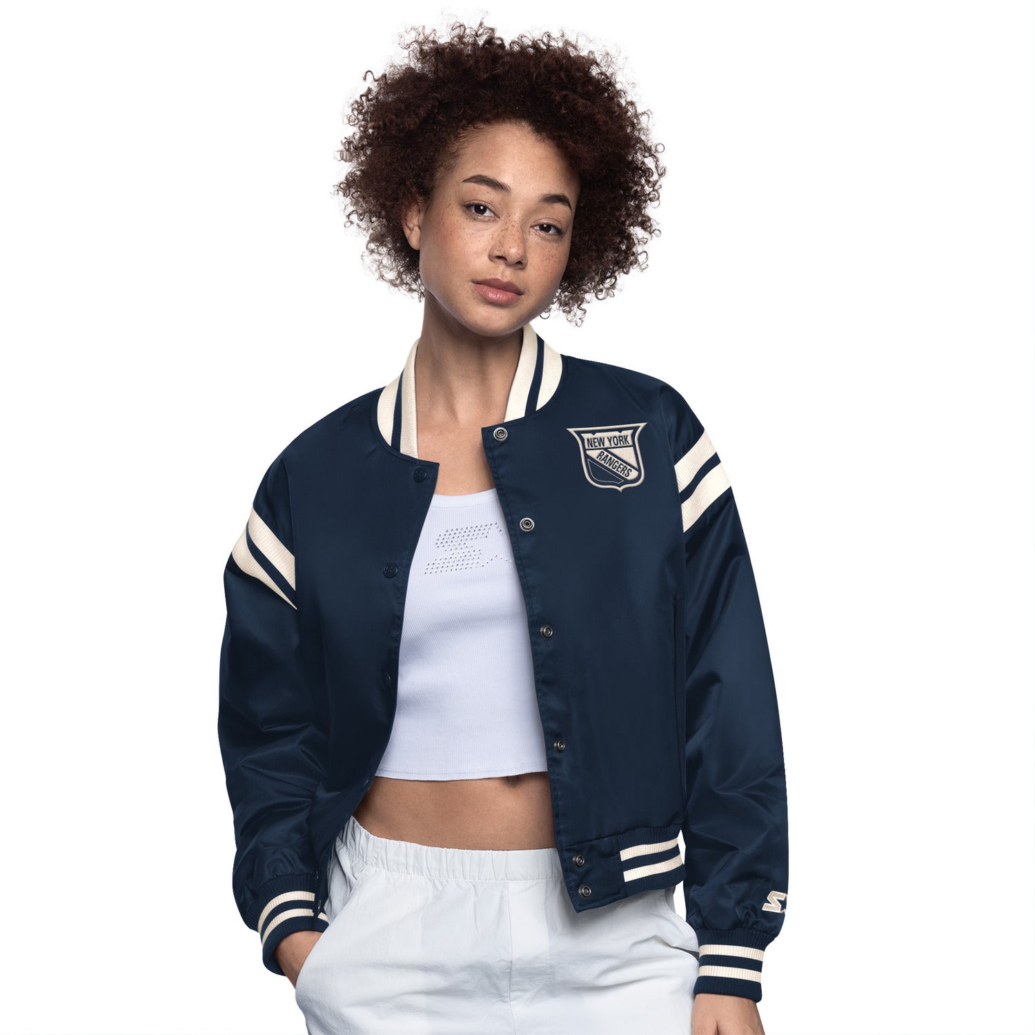 Women's Starter Rangers Navy Full Count Varsity Jacket
