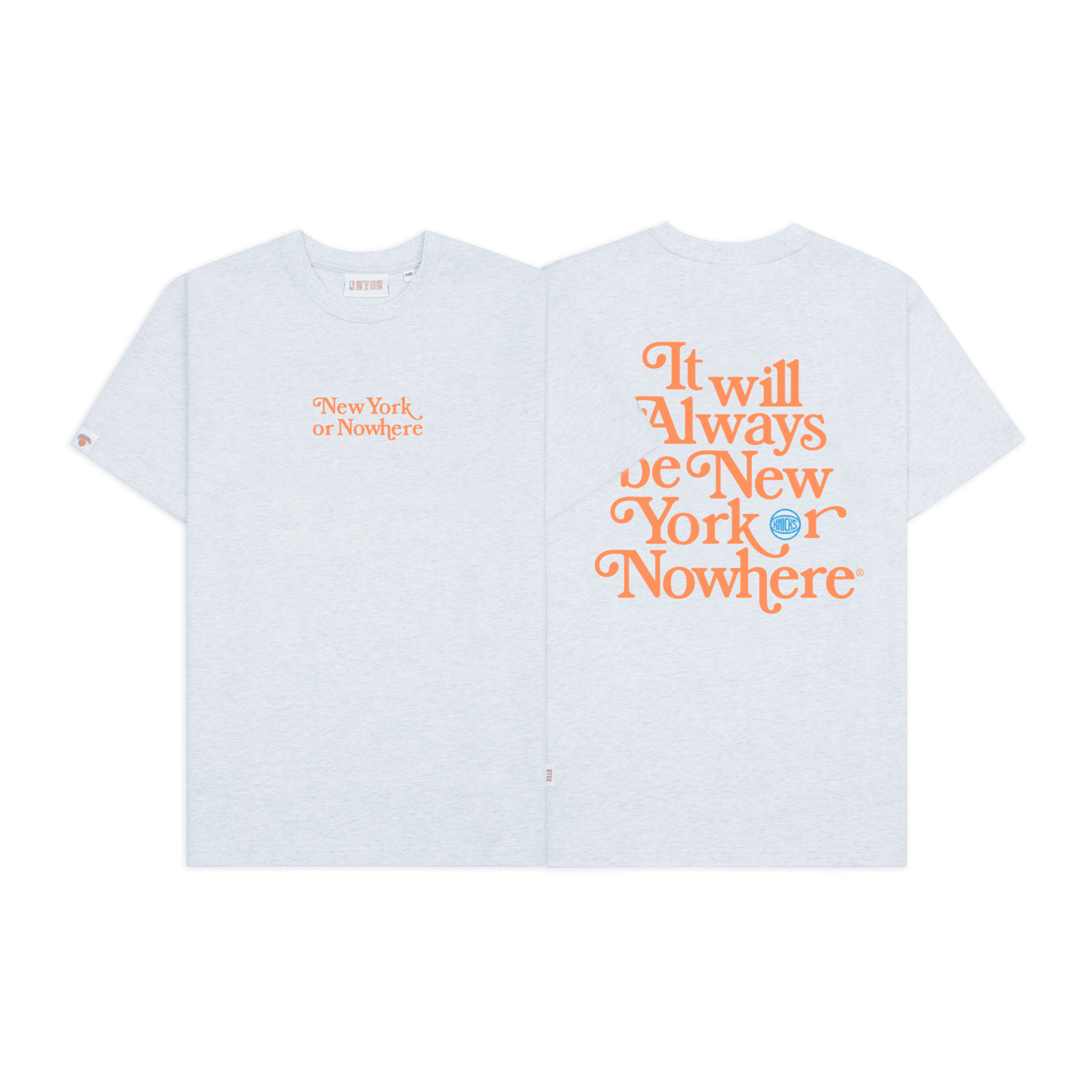 NYON x Knicks White Heather "Motto" Tee - Front & Back View