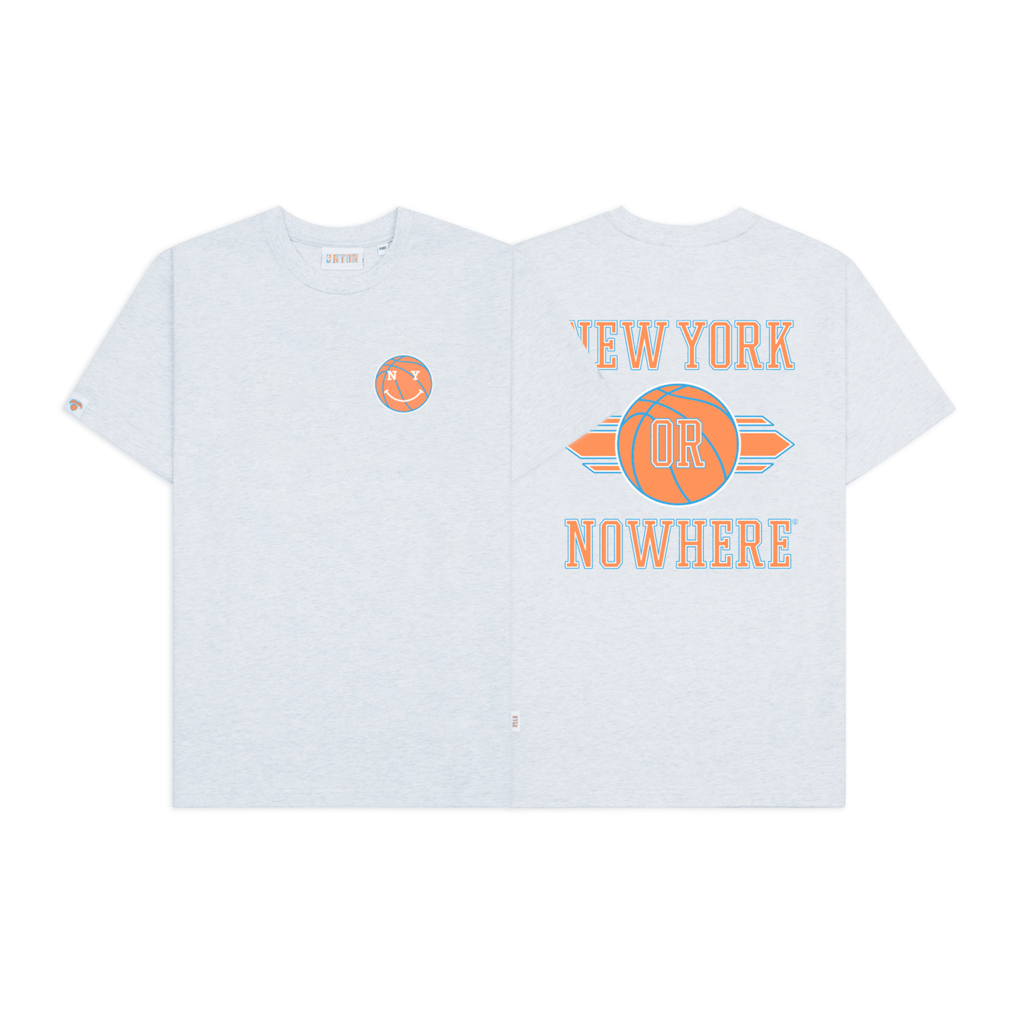 NYON x Knicks White Heather "Swish" Tee - Front & Back View