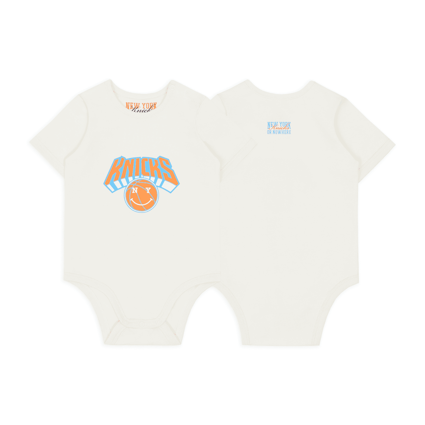 Infant NYON x Knicks Mascot Cream Onesie - Front & Back View