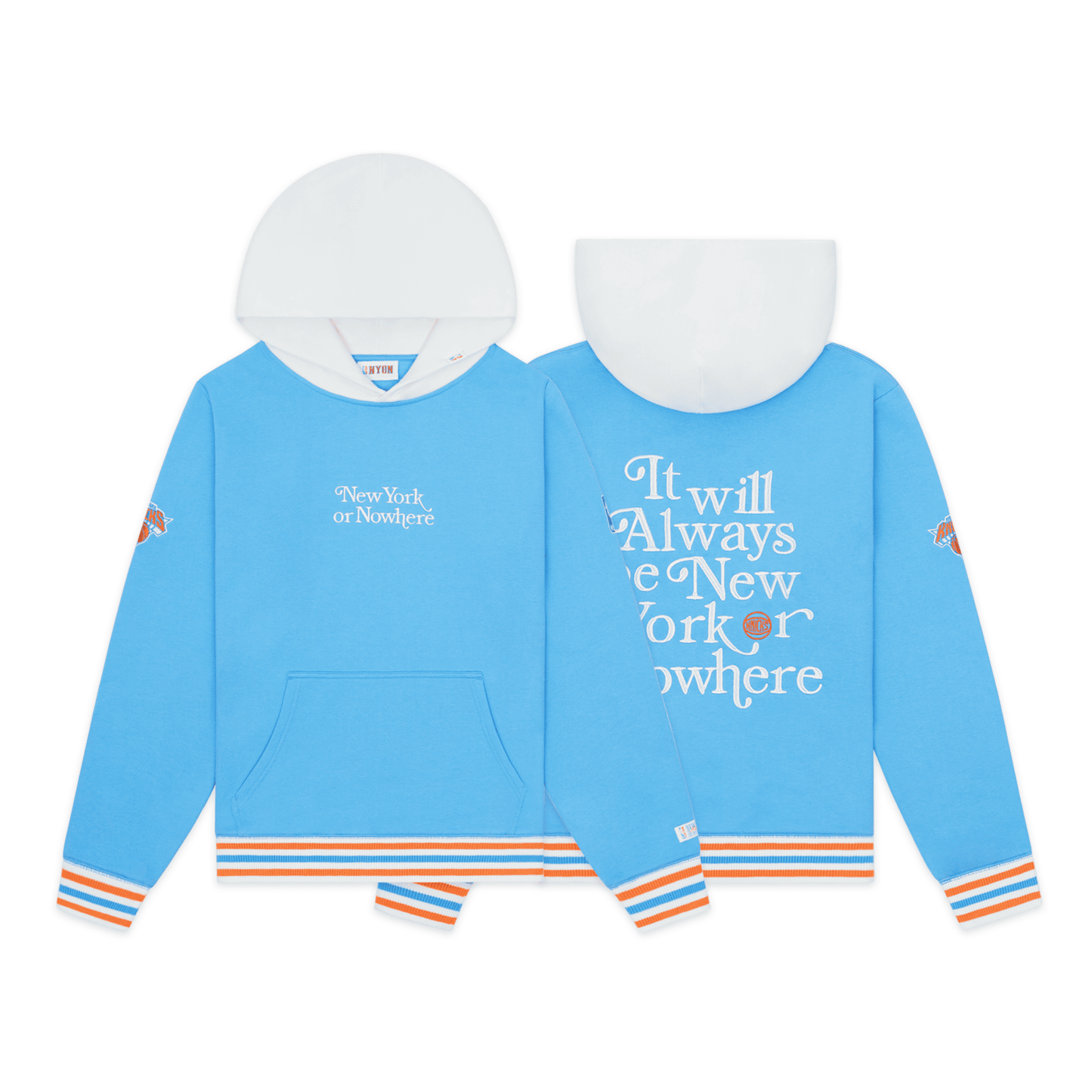 NYON x Knicks Blue Embroidered Motto Hood - Front & Back View