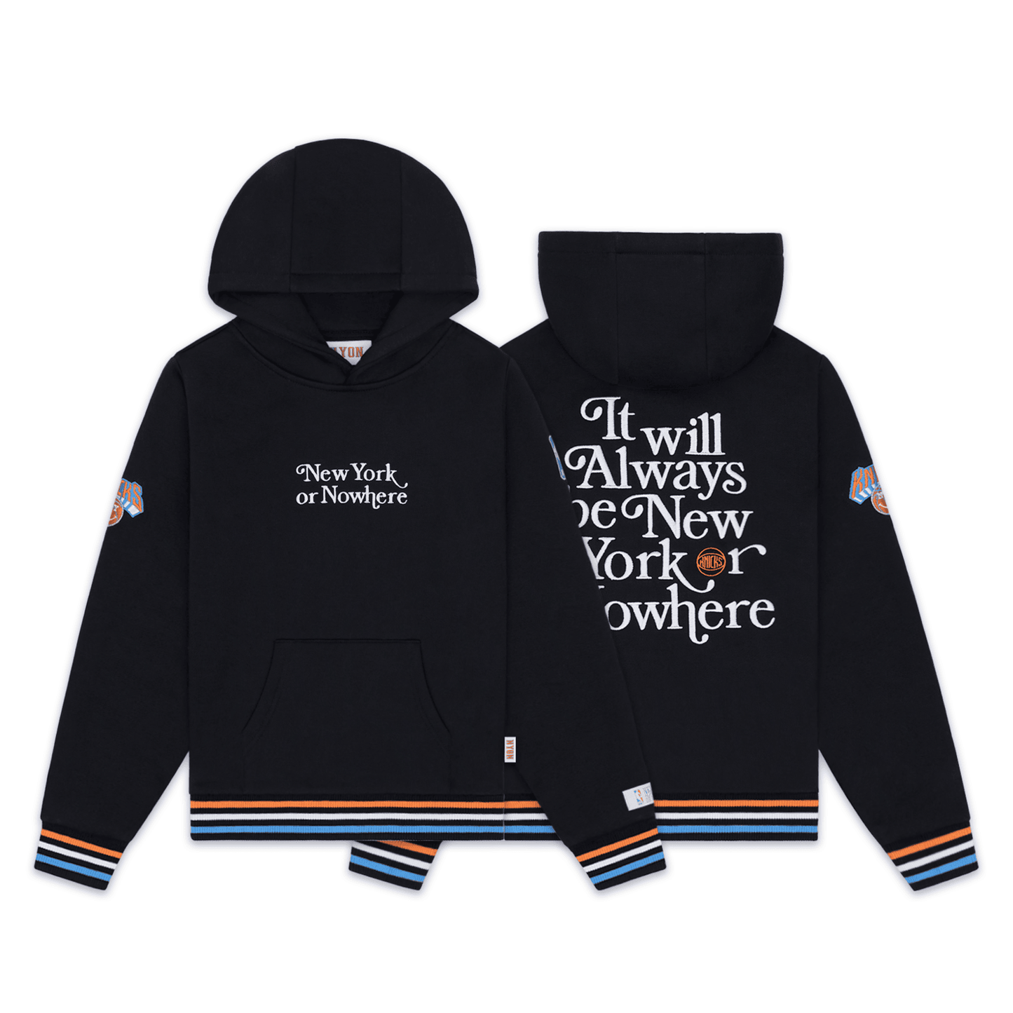Youth NYON x Knicks Motto Black Hood In Black - Front & Back View