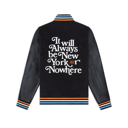 NYON x Knicks Black Motto Varsity Jacket